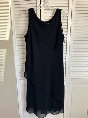 Sheena- Vintage Chiffon Layered Sheer black Dress-midi 90s Sz 2XL EUC